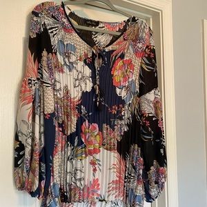 Navy wavy balloon sleeve blouse L